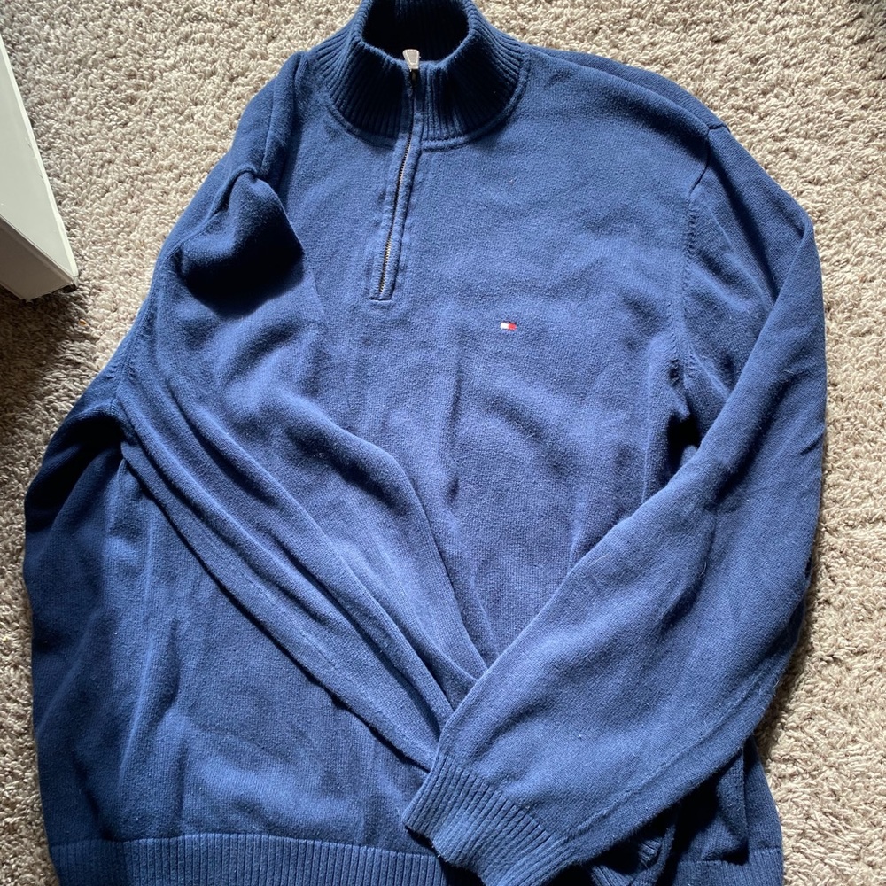 Navy blue Tommy Hilfiger turtleneck zipup sweater